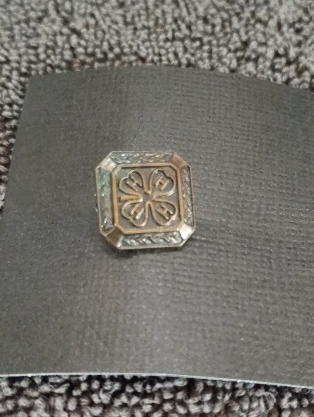 Vintage Bronze-Tone 4H Clover Square Lapel Brooch - Women Accessories